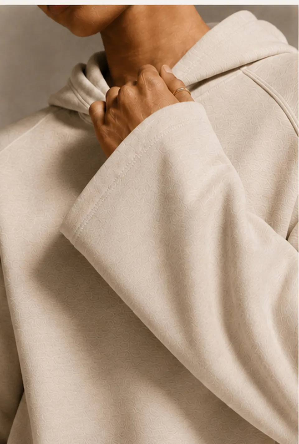 A garment collar and fabric texture detail