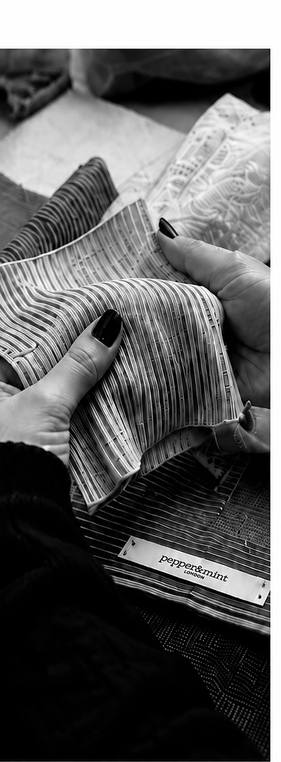 Examining Pepper & Mint London fabric samples